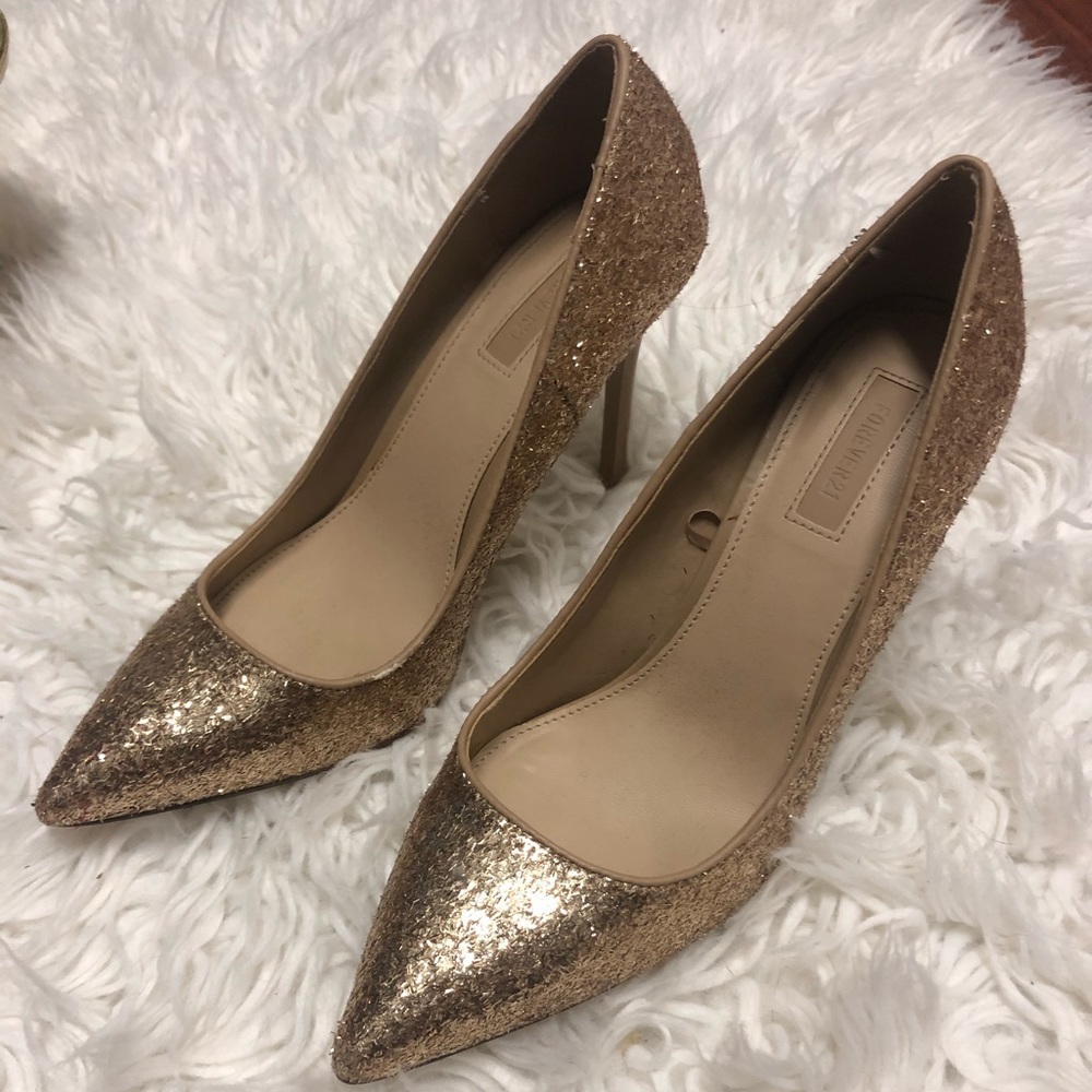 Forever21 gold glitter heels